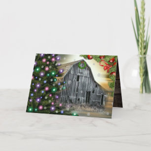 Christmas At The Farm Barn Christmas Tree Holiday Card