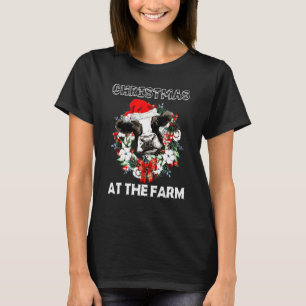 Christmas At The Farm Cow Santa Claus Hat T-Shirt