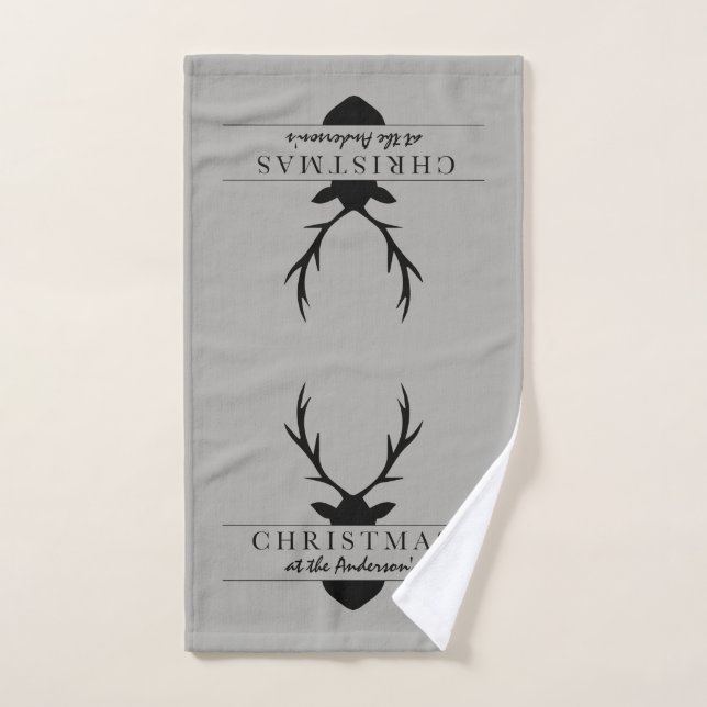 christmas at the... rustic, woodland, stag hand towel (Hand Towel)