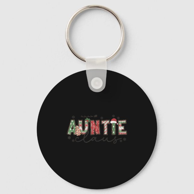Christmas Auntie Claus Xmas Pyjamas Aunt Announcem Key Ring (Front)