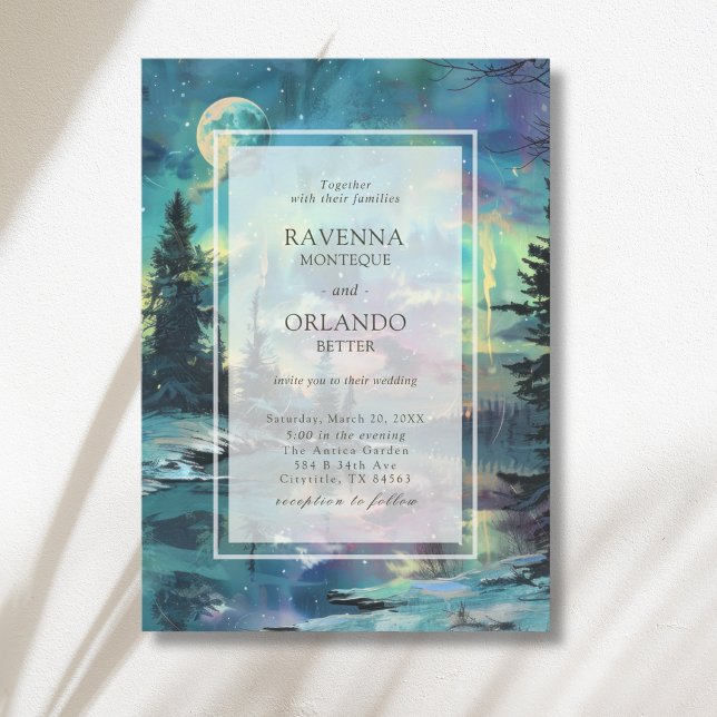 Christmas Aurora Moonlit Lake Forest Wedding Invitation (Creator Uploaded)