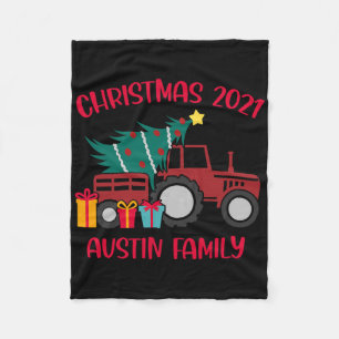 Christmas Austin Family Matching Name Tractor Farm Fleece Blanket