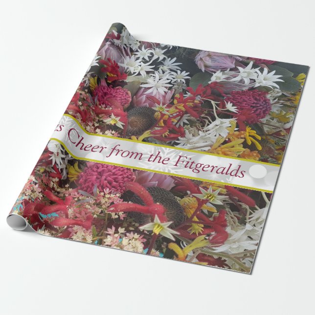 Christmas Australian Native Monogrammed Wrapping Paper (Unrolled)