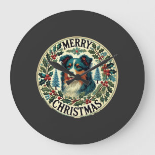 Christmas Australian Shephard Large Clock