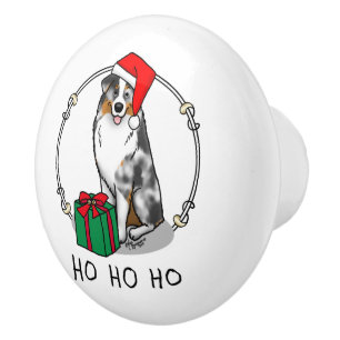 Christmas Australian Shepherd (blue merle tan/w 1) Ceramic Knob