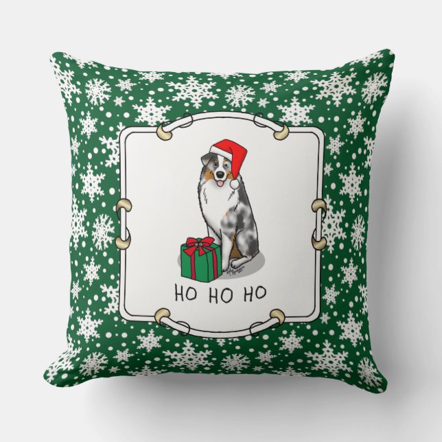 Christmas Australian Shepherd (blue merle tan/w 1) Cushion (Front)