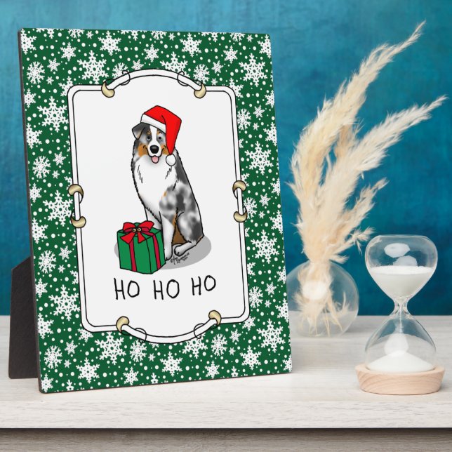 Christmas Australian Shepherd (blue merle tan/w 1) Plaque (Side)