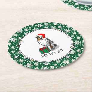 Christmas Australian Shepherd (blue merle tan/w 1) Round Paper Coaster