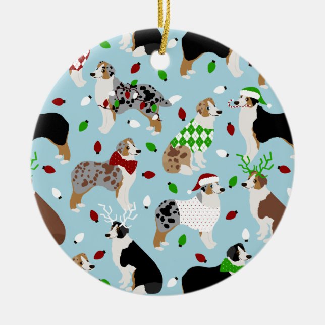 Christmas Australian Shepherd Ceramic Ornament (Front)