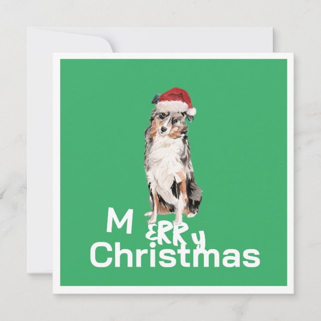 Christmas Australian Shepherd Dog Merry Greeting (Front)