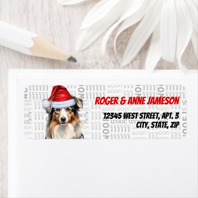 Christmas Australian Shepherd Dog Return Address (Insitu)