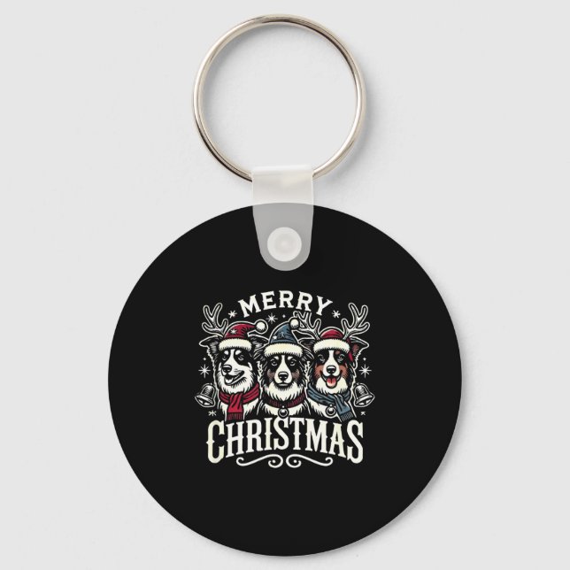 Christmas Australian Shepherd Santa Hat Aussie Chr Key Ring (Front)