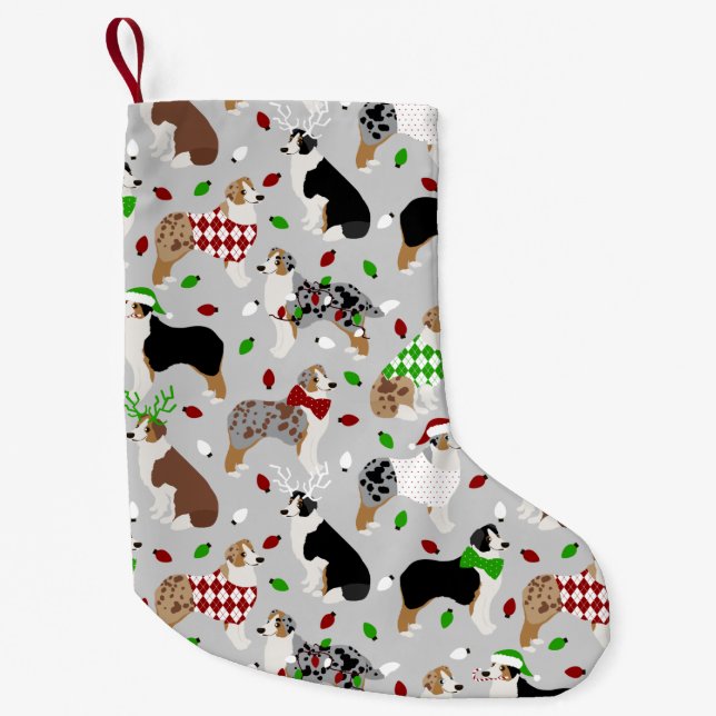 Christmas Australian Shepherd Small Christmas Stocking (Front)