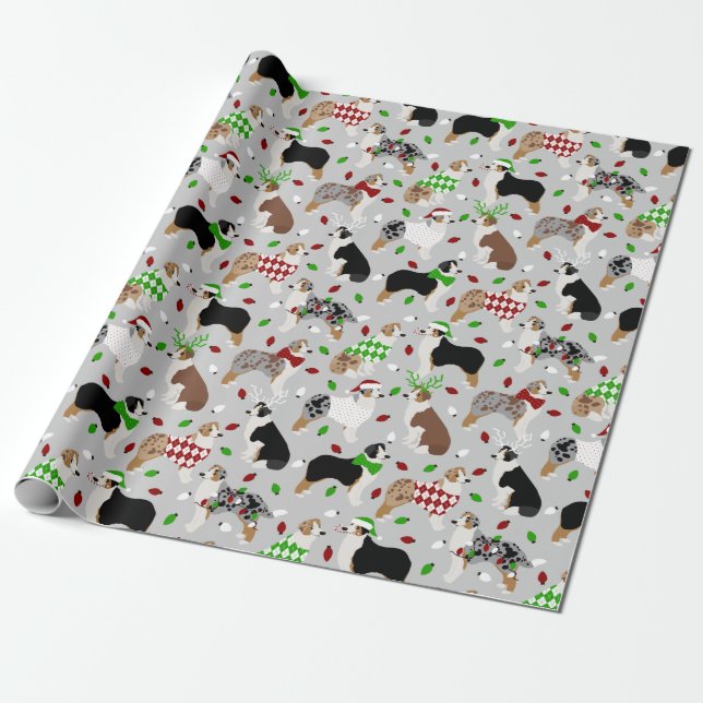 Christmas Australian Shepherd Wrapping Paper (Unrolled)