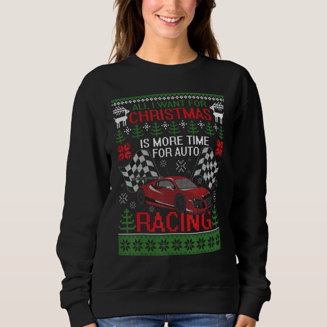 Christmas Auto Racing Funny Ugly Xmas Sweater (Front)