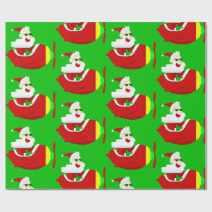 christmas aviator aeroplane pilot santa claus funn wrapping paper
