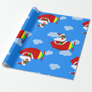 christmas aviator airplane pilot black santa cloud wrapping paper