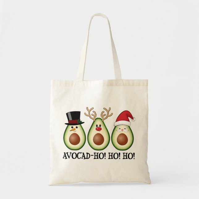 Christmas Avocado Frosty, Rudolph, and Santa Tote Bag (Front)