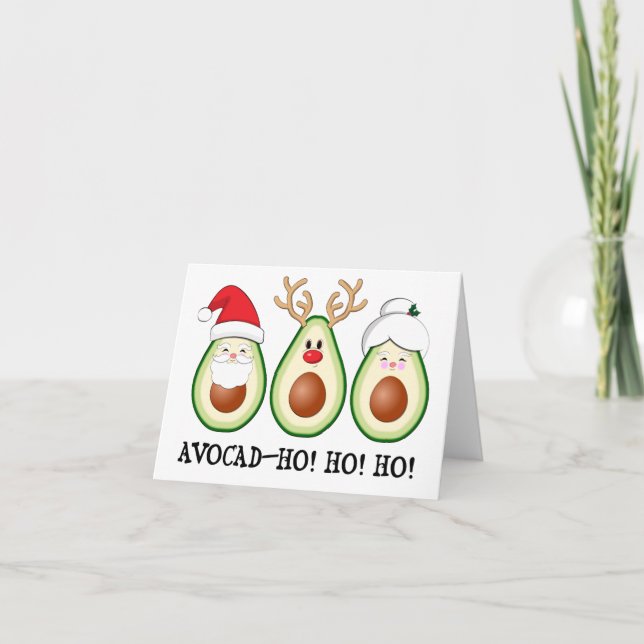 Christmas Avocado Santa, Rudolph, & Mrs. Claus Holiday Card (Front)