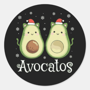 Christmas Avocatos Kawaii Cat & Avocado Classic Round Sticker