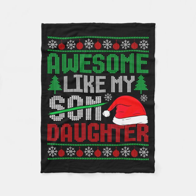 Christmas Awesome Like My Daughter Santa Hat Ugly  Fleece Blanket (Front)