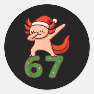 Christmas Axolotl Dabbing 67 Meme Six Seven Funny  Classic Round Sticker