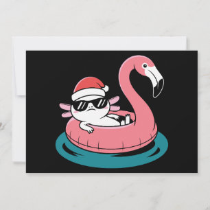 Christmas Axolotl Santa Hat Flamingo Pool Float Invitation