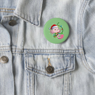 Christmas Axolotl Santa Hat Lights Japanese Cute 6 Cm Round Badge