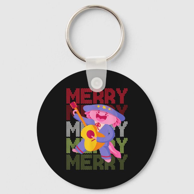 Christmas Axolotl Ugly Sweater Funny Christmas Sno Key Ring (Front)