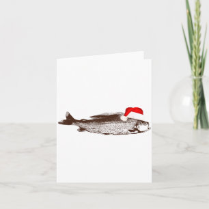 Christmas B Fishing Wearing Santa Hat  Card
