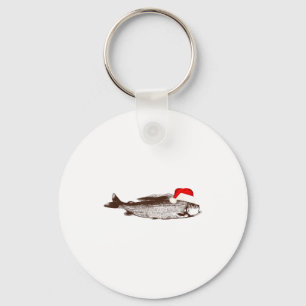Christmas B Fishing Wearing Santa Hat Key Ring