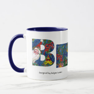 CHRISTMAS B LETTER / SANTA   RED RIBBON MONOGRAM MUG