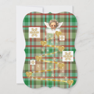 Christmas Baby Angel Gold Plaid Flat Greeting Card