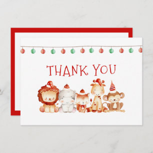 Christmas Baby Animals in Red Party Hats Thank You Card
