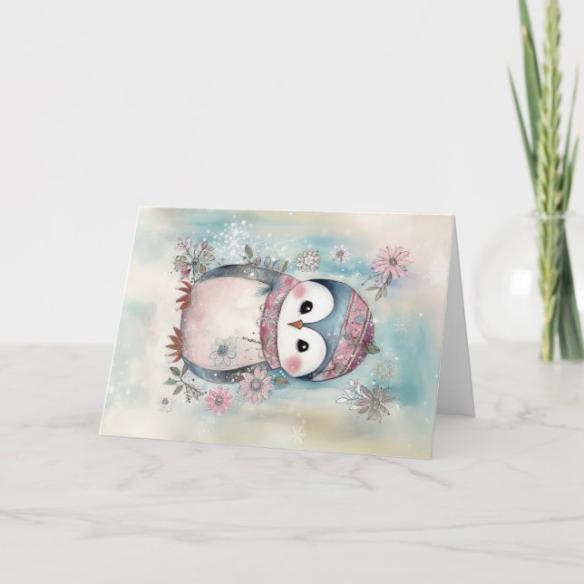 Christmas Baby Animals Penguin Holiday Greeting  Card (Front)