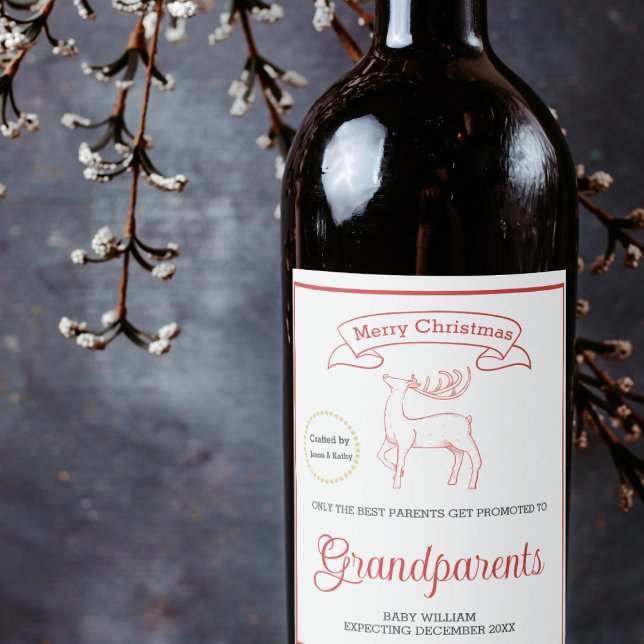 Christmas Baby Announcement Grandparent Crafted By Wine Label (Christmas Baby Announcement Grandparent Crafted By Wine Label, pregnancy announcement)