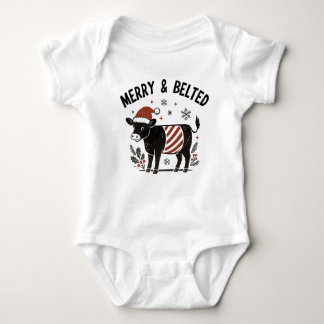 Christmas Baby Beltie Farmer Belted Galloway Cow Baby Bodysuit