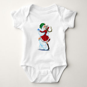 Christmas Baby Bodysuit Snowman and Girl Dancing