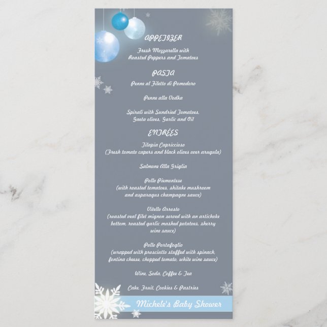 Christmas Baby Boy Baby Shower Party Menu (Front)