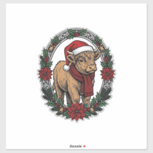 Christmas Baby Calf Vintage Engraving Holiday Shir