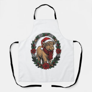 Christmas Baby Calf Vintage Engraving Holiday Shir Apron