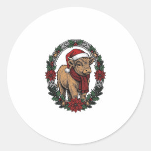 Christmas Baby Calf Vintage Engraving Holiday Shir Classic Round Sticker