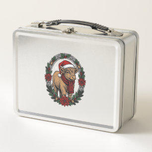 Christmas Baby Calf Vintage Engraving Holiday Shir Metal Lunch Box