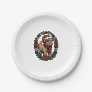 Christmas Baby Calf Vintage Engraving Holiday Shir Paper Plate
