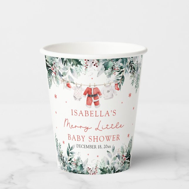 Christmas Baby Clothes Merry Little Baby Shower Paper Cups (Front)