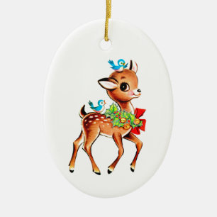 Christmas Baby Deer Fawn With Birds On Head Ceramic Tree Decoration