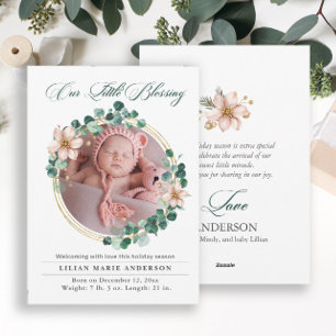 Christmas Baby Eucalyptus Poinsettia Photo Holiday Card