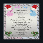 Christmas Baby Gender Reveal Bears in Santa Hats Invitation<br><div class="desc">Adorable pink and blue animal print Christmas Baby Gender Reveal party Baby Shower invitations with cute pink and blue teddy bears wearing pretty santa hats. There is also some holly and Christmas bells. Silver background with a black glitter and pink and blue animal print border.. Text is fully customisable to...</div>