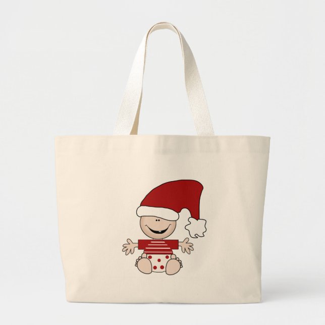 Christmas Baby in Stocking Cap Tshirts and Gifts Large Tote Bag (Front)