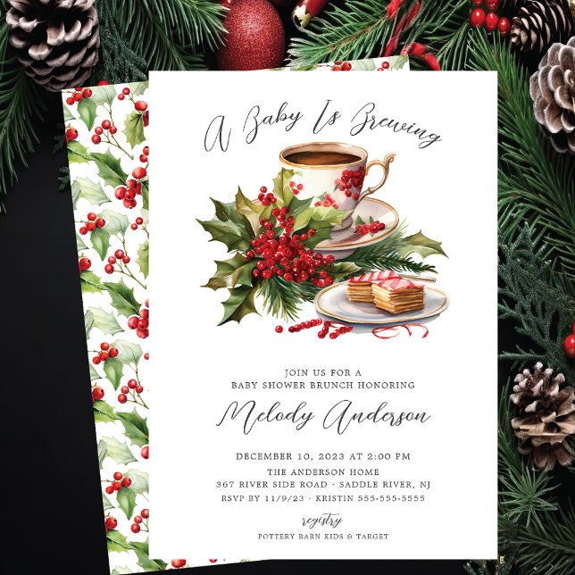 Christmas Baby Is Brewing Baby Shower Invitation (Creator Uploaded)